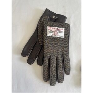 NWOT Harris Tweed Scotland Wool Leather Gloves S Brown Herringbone Peter James
